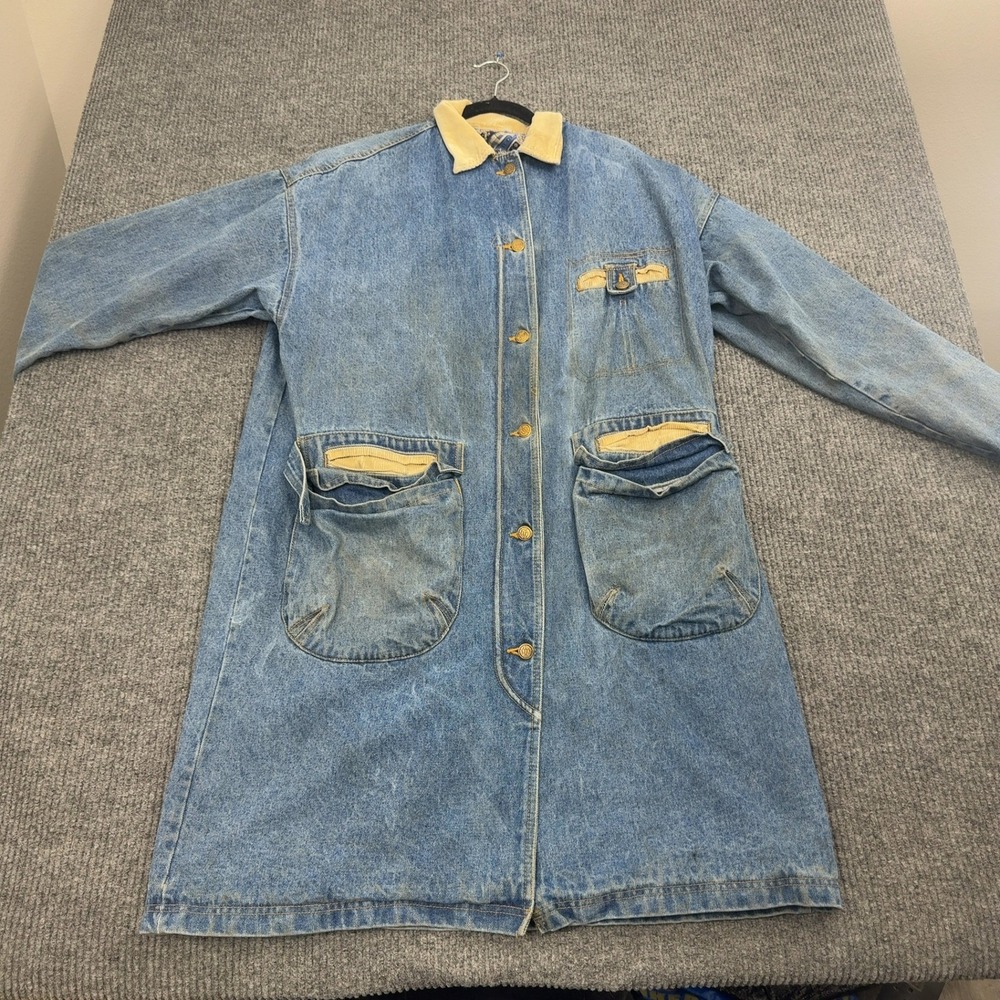Vintage Current Seen Jacket Womens M Blue Denim Corduroy Collar Barn Coat Grunge